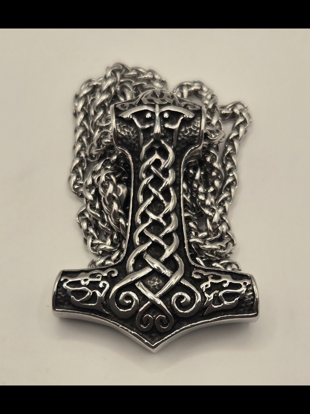 Viking Mjölnir Thor Hammer Necklace Celtic Knot 22” Chain 2.5” Pendant #696